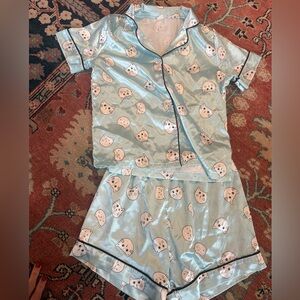 Kids Cat Print Pajama Set - Blue